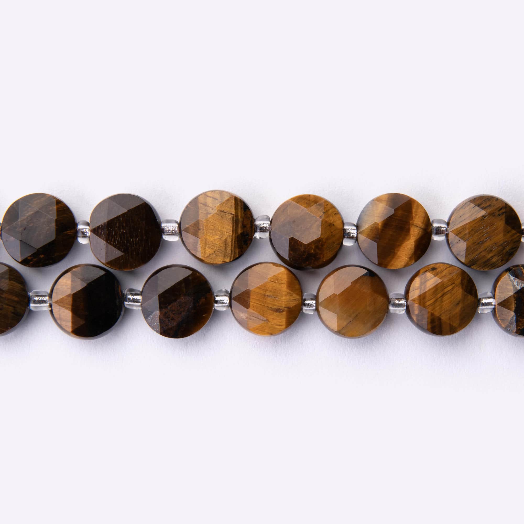 02260-LQ Tiger Eye Natural Stone 10mm Lentil Sparkling Faceted - Image 1