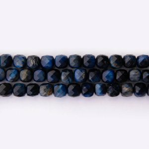 Navy Blue Tiger Eye Dyed Stone 7mm Cube Sparkling Faceted