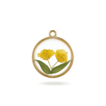 Yellow Dried Natural Flower Resin Charm - 20×23mm 18K Gold Plated