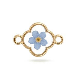 Blue Dried Natural Flower Resin Connector – 16×23mm 18K Gold Plated