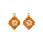 Cream Dried Natural Flower Orange Resin Charm - 16×22mm 18K Gold Plated