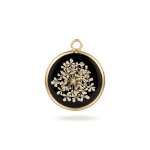 Cream Dried Natural Flower Black Resin Charm - 18×21mm 18K Gold Plated