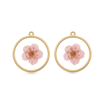 Pink Dried Natural Flower Resin Charm - 16×18mm 18K Gold Plated