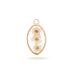 Cream Dried Natural Flowers Resin Charm - 17×31mm 18K Gold Plated