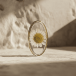 Cream Dried Natural Flower Resin Charm - 16×31mm 18K Gold Plated - Image 2