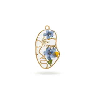 Blue Dried Natural Flower Resin Charm –  21×38mm 18K Gold Plated