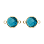Blue Circle Crystal Connector - 13×20mm 18K Gold Plated