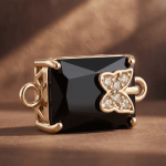 Butterfly Black Rectangle Crystal with CZ Stones Connector - 10×21mm 18K Gold Plated - Image 2