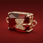 Butterfly Red Rectangle Crystal with CZ Stones Connector - 10×21mm 18K Gold Plated - Image 2