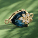 Leaf Blue Drop Crystal with CZ Stones Connector - 10×21mm Gold Plated - Image 2