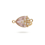Leaf Pink Drop Crystal with CZ Stones Connector - 10×21mm 18K Gold Plated