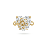 Flower White Heart Crystal with CZ Stones  Connector - 12×18mm Gold Plated