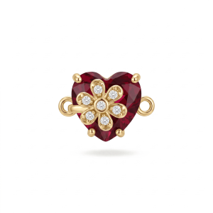 Flower Red Heart Crystal with CZ Stones Connector – 12×18mm 18K Gold Plated