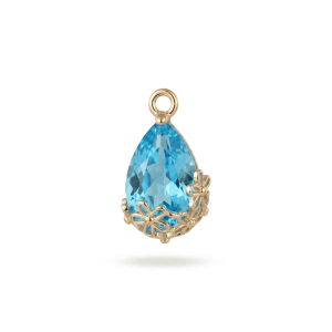 Flower Blue Drop Crystal Charm – 9×16mm 18K Gold Plated