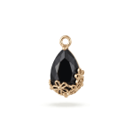Flower Smoky Drop Crystal Charm - 9×16mm 18K Gold Plated