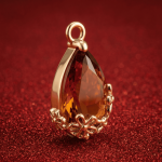 Flower Brown Drop Crystal Charm - 9×16mm 18K Gold Plated - Image 2