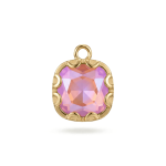 Pastel Peach Square Crystal Charm - 12×15mm 18K Gold Plated