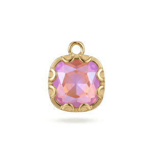 Pastel Peach Square Crystal Charm – 12×15mm 18K Gold Plated