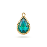 Green Teardrop Crystal Charm - Twisted Edge Frame - 12×20mm 18K Glod Plated