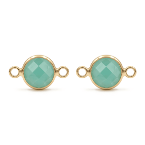 Pastel Blue Circle Crystal Connector – 9×15mm 18K Gold Plated