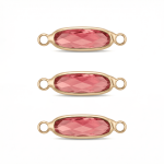 Pink Oval Crystal Connector - 6×22mm 18K Gold Plated