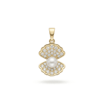 Pearl in Shell Pendant with CZ Stones - 12×21mm 18K Gold Plated