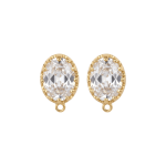 White Oval Crystal Earring Stud Connector - 7×10mm 18K Gold Plated - Image 2