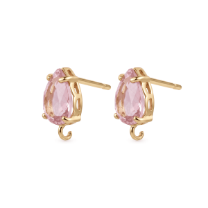 Pink Teardrop Crystal Earring Stud Connector – 8×15mm 18K Gold Plated