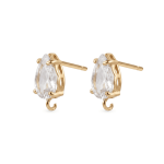 White Teardrop Crystal Earring Stud Connector - 8×15mm 18K Gold Plated