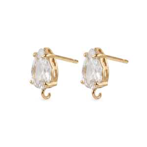 White Teardrop Crystal Earring Stud Connector – 8×15mm 18K Gold Plated