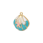 Blue|White Starfish Shell Enamel Charm - 20×21mm 18K Gold Plated - Image 2