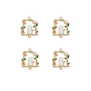 Multicolor Dreamy Garden Cat Enamel Charm – 23×28mm 18K Gold Plated