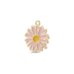 Pink Spring Flower Enamel Charm - 16×18mm Gold Plated - Image 2