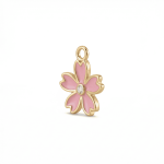 Pink Sakura Flower Enamel with CZ Stone Charm - 13×17mm Gold Plated - Image 2