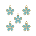 Blue Sakura Flower Enamel with CZ Stone Charm - 13×17mm Gold Plated