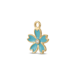 Blue Sakura Flower Enamel with CZ Stone Charm - 13×17mm Gold Plated - Image 2