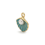 Pearl in Blue Shell Enamel Charm - 15×17mm 18K Gold Plated - Image 2