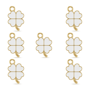 White Lovely Clover Enamel Charm – 12×18mm Gold Plated
