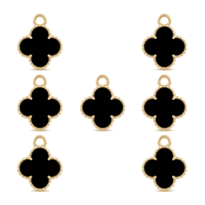 Black Van Cleef Enamel Charm – 11×14mm Gold Plated
