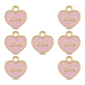 Pink Love Heart Enamel Charm – 11×12mm Gold Plated