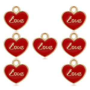 Red Love Heart Enamel Charm – 11×12mm Gold Plated