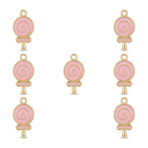 Pink Sweet Lollipop Enamel Charm – 10×18mm Gold Plated