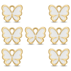 White Wings Butterfly Enamel Charm – 11×13mm Gold Plated