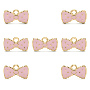 Pink Dotty Bow Enamel Charm – 7×12mm Gold Plated