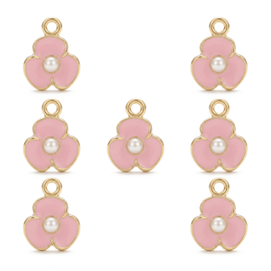 Pearl Pink Flower Enamel Charm – 8×12mm Gold Plated