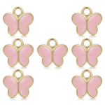 Pink Butterfly Enamel Charm - 8×8mm Gold Plated