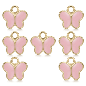 Pink Butterfly Enamel Charm – 8×8mm Gold Plated