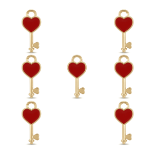 Red Love Key Enamel Charm – 7×16mm Gold Plated