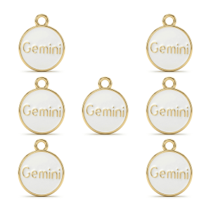 White Gemini  Zodiac Sign Enamel Charm – 12×15mm Gold Plated