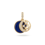 Moon|Star Blue Enamel Pendant with CZ Stones - 18×30mm 18K Gold Plated - Image 2
